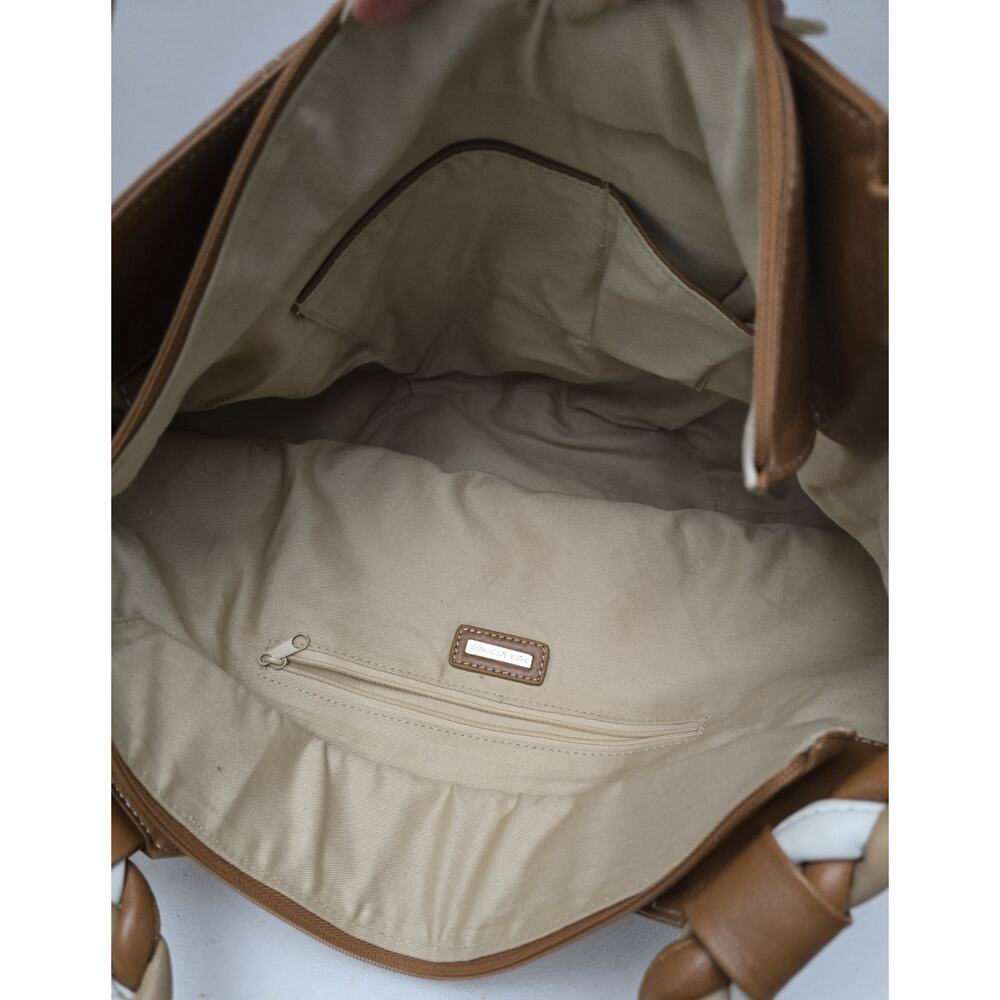 AQUA MADONNA Tan Cow Hide Leather Satchel Bag Women's Shoulder Bag Large - Picture 8 of 11